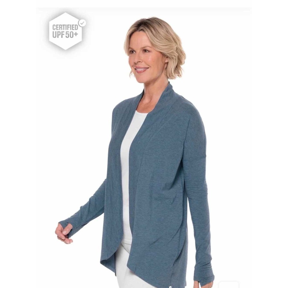 Coolibar Lumaleo Sun Wrap Women XL Blue UPF 50 Cardigan Vacation Beach Summer - Picture 3 of 11